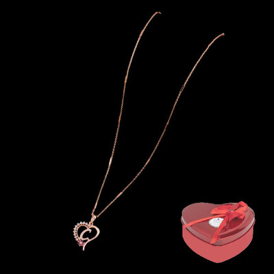 NINISO Heart Shape Alphabet 'C' Valentine Special Pendant Propose Wedding Anniversary Rhodium Cubic Zirconia Alloy Locket Set