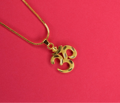 Ansh Enterpris Gold Om Chain Raund with Pendant Locket Brass Pearl Brass Pendant