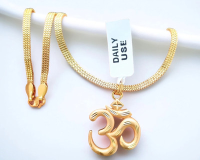 SAPNAPALACE OM Gold 22k Pendant with Gold Chain Gold-plated Brass Pendant Set