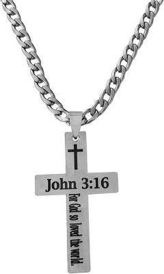 M Men Style Chrismax Gift Jesus Cross John 3:16 With 22 Inch Steel Chain Sterling Silver Stainless Steel Pendant