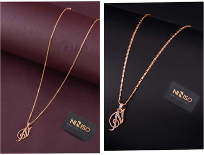 NINISO Heart Shape Alphabet Letter N Rhodium Cubic Zirconia Alloy Pendant Set