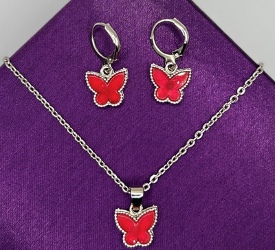 MAYA IMPEX Fancy Butterfly chain pendal set Silver Crystal Alloy Pendant Set