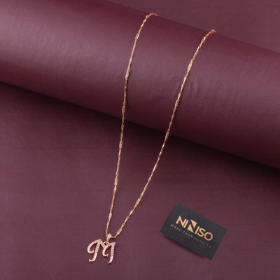 NINISO Alphabet Letter M Rhodium Cubic Zirconia Alloy Locket Set