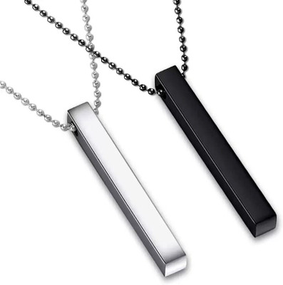 Dee Gee's mart Stylish Silver- Black 3D Vertical Bar Cuboid Stick Locket Pendant Stainless Steel Chain