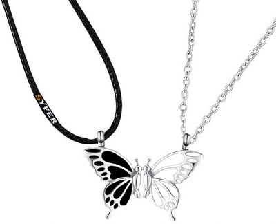 P R Production Magnetic BUtterfly Couple Pendant for Valentine day/Friendship day Silver Alloy Pendant Set