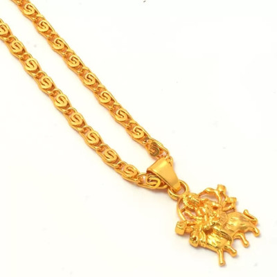 zebisco Unisex Maa Durga Shero Wali Mata Ji Locket/Pendant with Link Chain Gold-plated Brass Locket