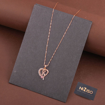 NINISO Heart Shape Alphabet Letter K Rhodium Cubic Zirconia Alloy Locket Set