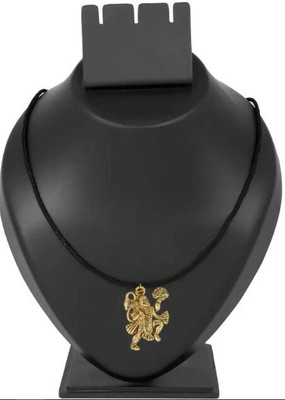 Armoise Oxidised Golden Bajrang Bali Hanuman Pendant in Black Thread Neck chain for Men Gold-plated Stainless Steel, Metal, Alloy Locket