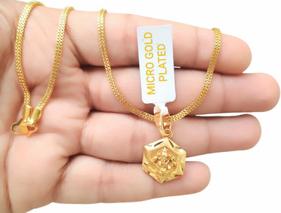 SAPNAPALACE GANPATI GOLD PENDNT HEXA SHAPED WITH GOLD CHAIN Gold-plated Brass Pendant Set