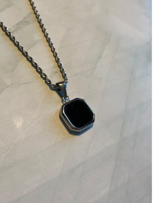 JS Enterprises Silver Agate Stainless Steel Pendant