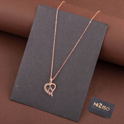 NINISO Heart Shape Alphabet Letter A Rhodium Cubic Zirconia Alloy Locket Set