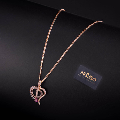 NINISO Heart Shape Alphabet Letter D Rhodium Cubic Zirconia Alloy Pendant Set