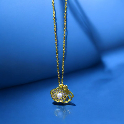 The Glitz Gallery PREMIUM SEA SHELL PEARL NECKLACE WITH WHITE MOTI Gold-plated Stainless Steel, Metal Locket Set
