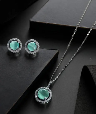 Pihoo Enterprise Alloy Silver Turquoise Jewellery Set(Pack of 1)
