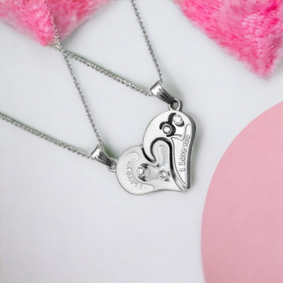 m a enterprises Valentine Gift I Love You Heart Shape Couple Necklace Rhodium Zinc, Alloy Pendant Set