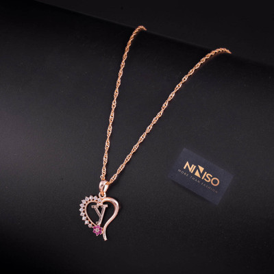 NINISO Heart Shape Alphabet Letter Y Rhodium Cubic Zirconia Alloy Pendant Set