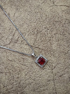 zebisco Trendy American Diamond Chain with Square Red Stone Pendant for Women Crystal, Cubic Zirconia, Diamond Alloy Locket