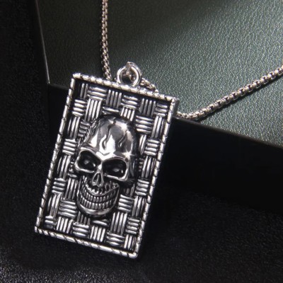 ROOTWAVE Stainless Steel Hip Hop Silver Square Skull Locket for Men and Boys Silver Stainless Steel Pendant