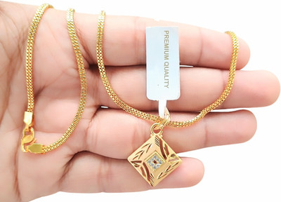 SAPNAPALACE Shining Sqaure designer Diamond Gold pendant with 2 LINE CHAIN Gold-plated Diamond Brass Pendant Set