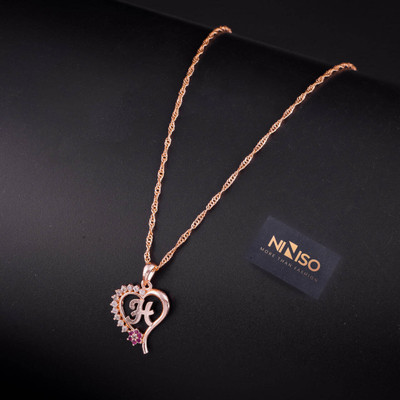 NINISO Heart Shape Alphabet Letter H Rhodium Cubic Zirconia Alloy Pendant Set