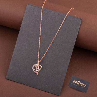 NINISO Heart Shape Alphabet Letter B Rhodium Cubic Zirconia Alloy Pendant Set