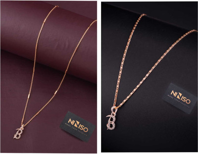 NINISO Heart Shape Alphabet Letter B Rhodium Cubic Zirconia Alloy Pendant Set