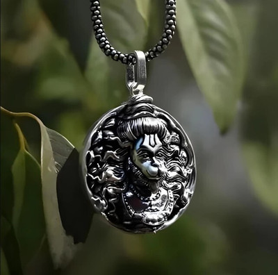 JS Enterprises Bajrang Bali Hanuman Ji Pendant Oxidised Silver Chain For Men With Box Chain Rhodium Stainless Steel Locket