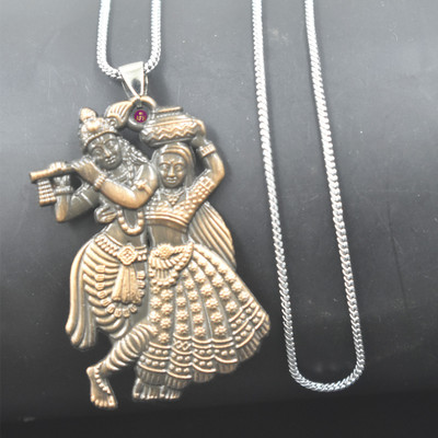 Abhiora Fashion Lord Radhey Krishna Murli Manohar Copper Snake Chain Pendant for Men Women Metal Pendant