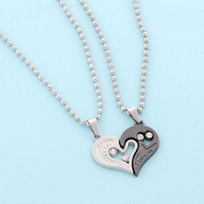 Agarwalproduct Couple Love Heart 2 Piece Joining Couple Pendants Necklace Chain Pair Rhodium Alloy Pendant Set