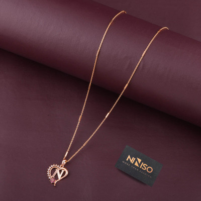 NINISO Heart Shape Alphabet Letter N Rhodium Cubic Zirconia Alloy Pendant Set
