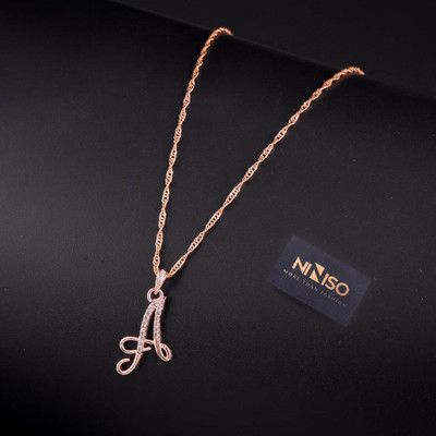 NINISO Alphabet Letter A Rhodium Cubic Zirconia Alloy Locket Set