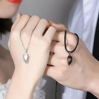 Astrootalk Matching Magnetic Heart Couples Pendant for Lovers, Valentine day Gift Silver Stainless Steel Pendant