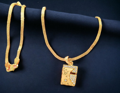 DIVS FASHION DESIGNER RECTANGLE SHAPED DIAMOND PENDANT WITH CHAIN Gold-plated Diamond Brass Pendant Set