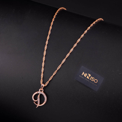 NINISO Alphabet Letter D Rhodium Cubic Zirconia Alloy Pendant Set