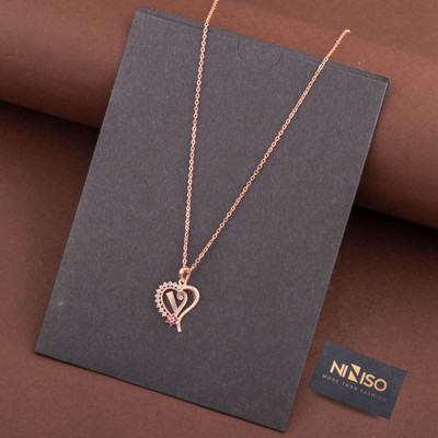 NINISO Heart Shape Alphabet Letter V Rhodium Cubic Zirconia Alloy Locket Set