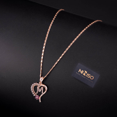NINISO Heart Shape Alphabet Letter M Rhodium Cubic Zirconia Alloy Locket Set