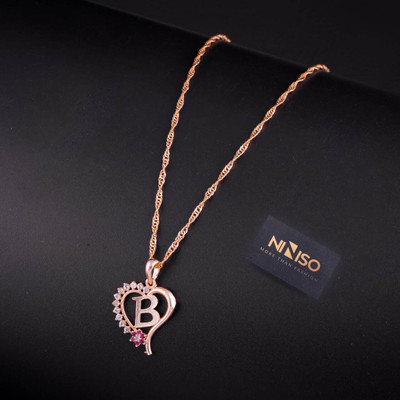 NINISO Heart Shape Alphabet Letter B Rhodium Cubic Zirconia Alloy Pendant Set