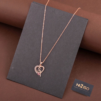 NINISO Heart Shape Alphabet Letter S Rhodium Cubic Zirconia Alloy Locket Set