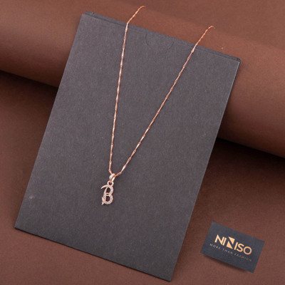 NINISO Alphabet Letter B Rhodium Cubic Zirconia Alloy Pendant Set