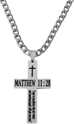 M Men Style Chrismax Gift Jesus Cross Christian Bible Verse Matthew 11:28 With 22 Inch Chain Sterling Silver Stainless Steel Pendant