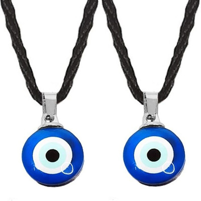 zebisco Set Of 2 Big Size Dual Side Evil Eyes Nazar Suraksha Kavach Pendant with Dori Glass Locket