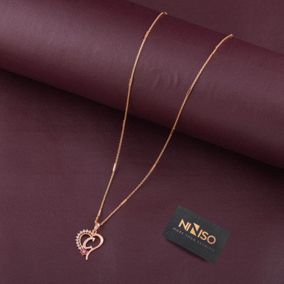 NINISO Heart Shape Alphabet Letter C Rhodium Cubic Zirconia Alloy Locket Set