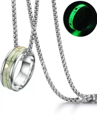 m a enterprises Glow in the Dark Radium Ring for Men & Women Biker/Partywear Locket Silver Stainless Steel Pendant