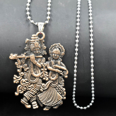 Abhiora Fashion Lord Radha Krishna Metal Copper Bead Chain Religious Pendant for Men and Women Metal Pendant