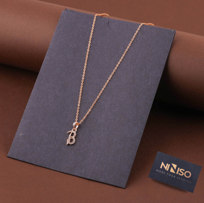 NINISO Alphabet Letter B Rhodium Cubic Zirconia Alloy Pendant Set