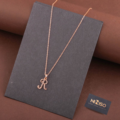 NINISO Alphabet Letter R Rhodium Cubic Zirconia Alloy Pendant Set