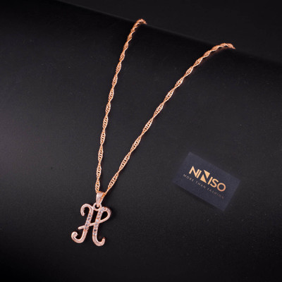 NINISO Alphabet Letter H Rhodium Cubic Zirconia Alloy Pendant Set