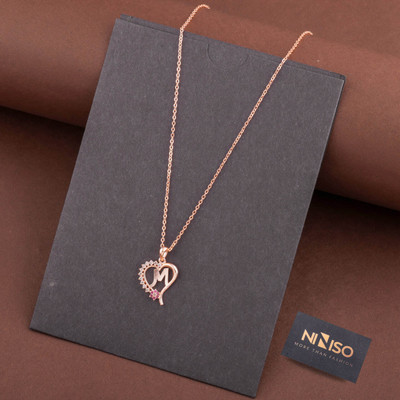 NINISO Heart Shape Alphabet Letter M Rhodium Cubic Zirconia Alloy Locket Set