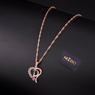 NINISO Heart Shape Alphabet Letter D Rhodium Cubic Zirconia Alloy Pendant Set