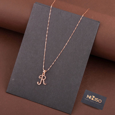 NINISO Alphabet Letter R Rhodium Cubic Zirconia Alloy Pendant Set